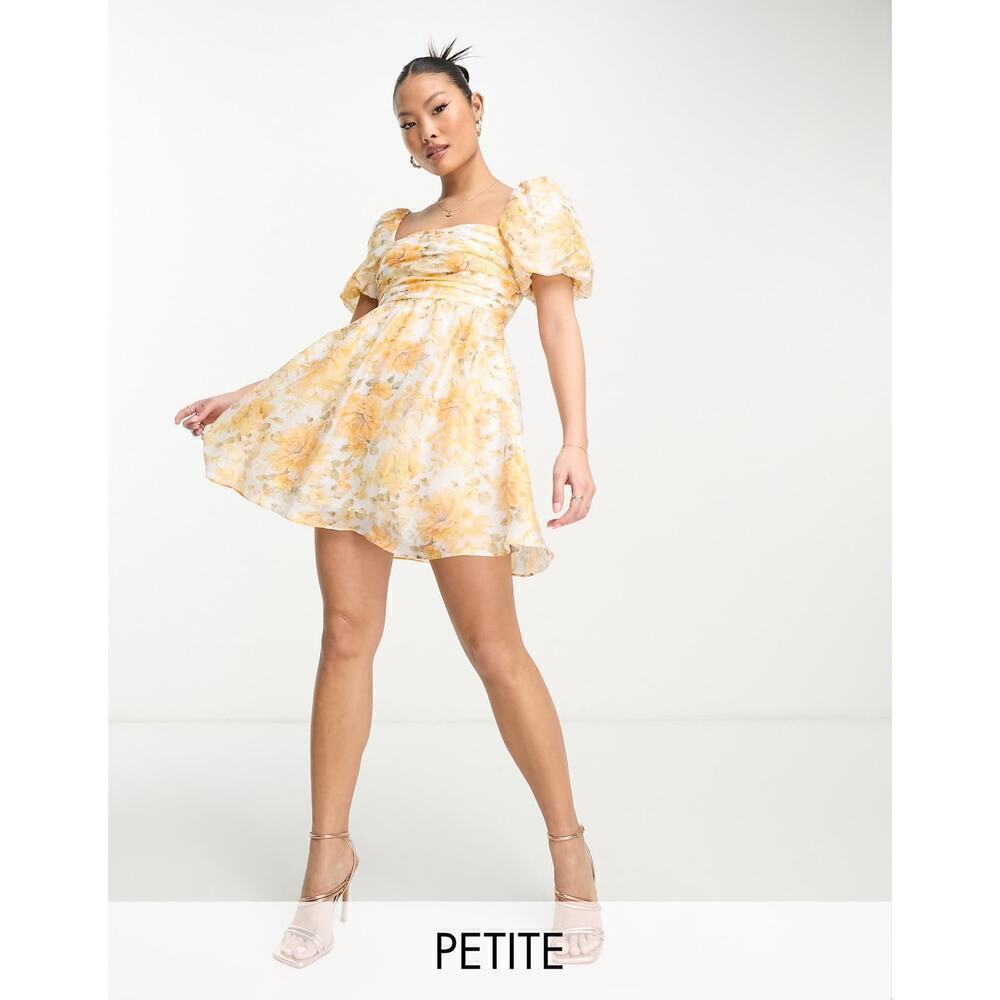 NWT Ever New Linen Blend Liana Puff Sleeve Floral Mini Dress Coquette Size 4P